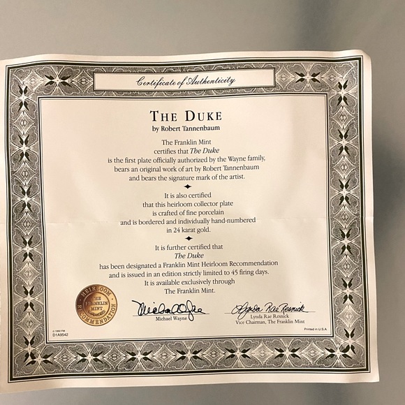 John Wayne "The Duke" Franklin Mint Limited Edition Collector Plate No G4749 - Picture 4 of 6